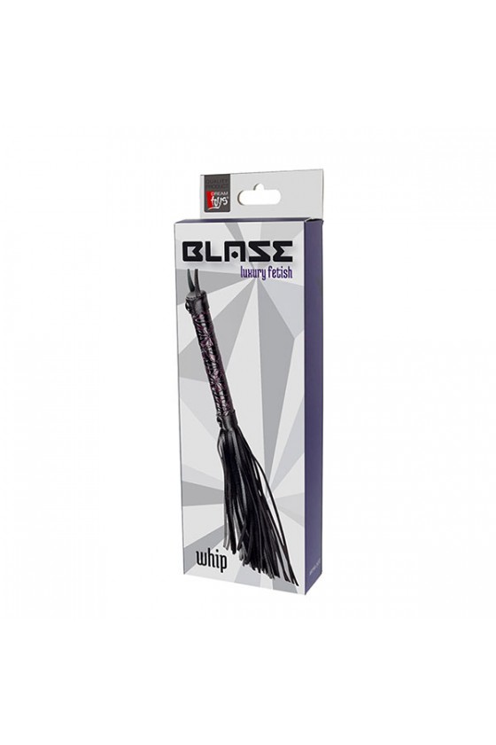 Frusta nera modello Blaze in similpelle con dettagli viola di 24 cm
